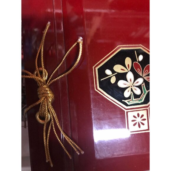 Vintage 1982 TOYO Japan Lacquer Photo Album Red Black Gold Japanese Motifs Gold - Picture 5 of 10